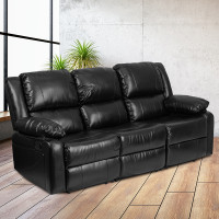 Flash Furniture BT-70597-SOF-GG Harmony Leather Sofa with Two Built-In Recliners Sofa Set in Black